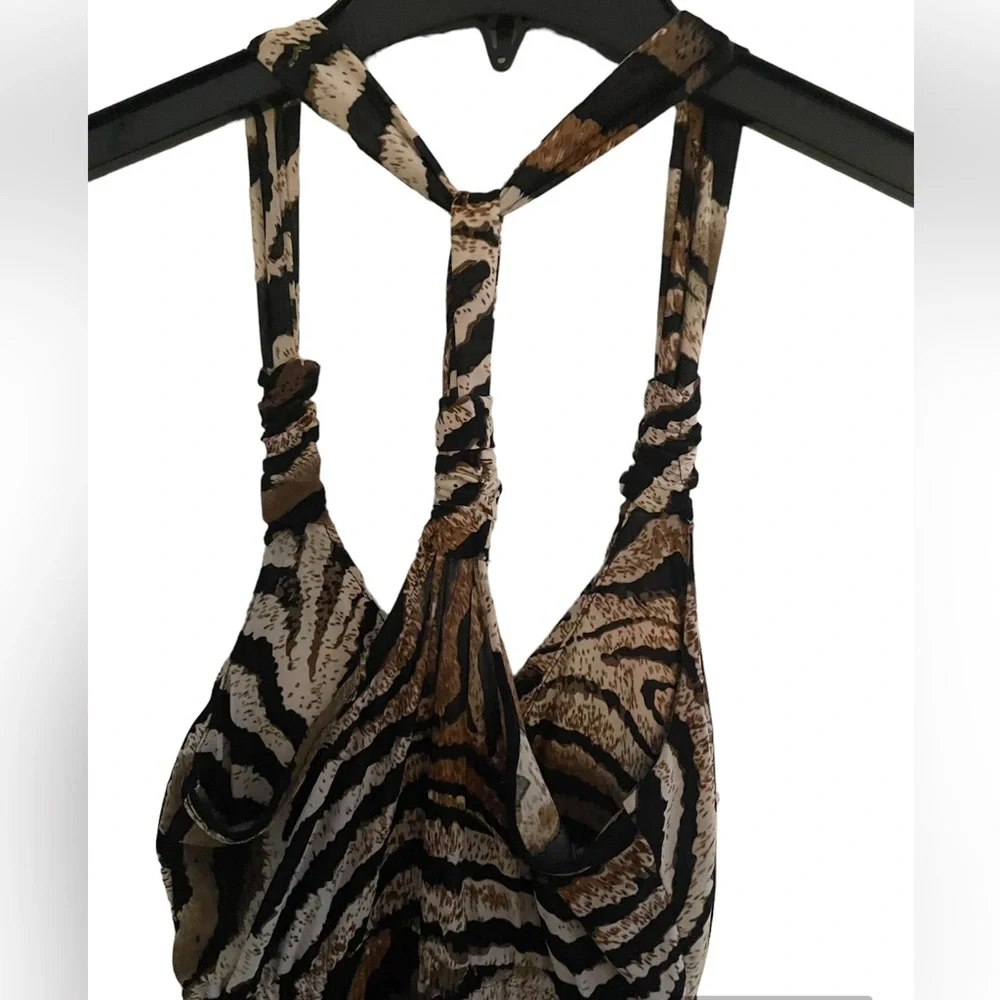 Animal‎ Print Long Maxi Dress Size Small Lightweight Black & Brown Halter Tiger